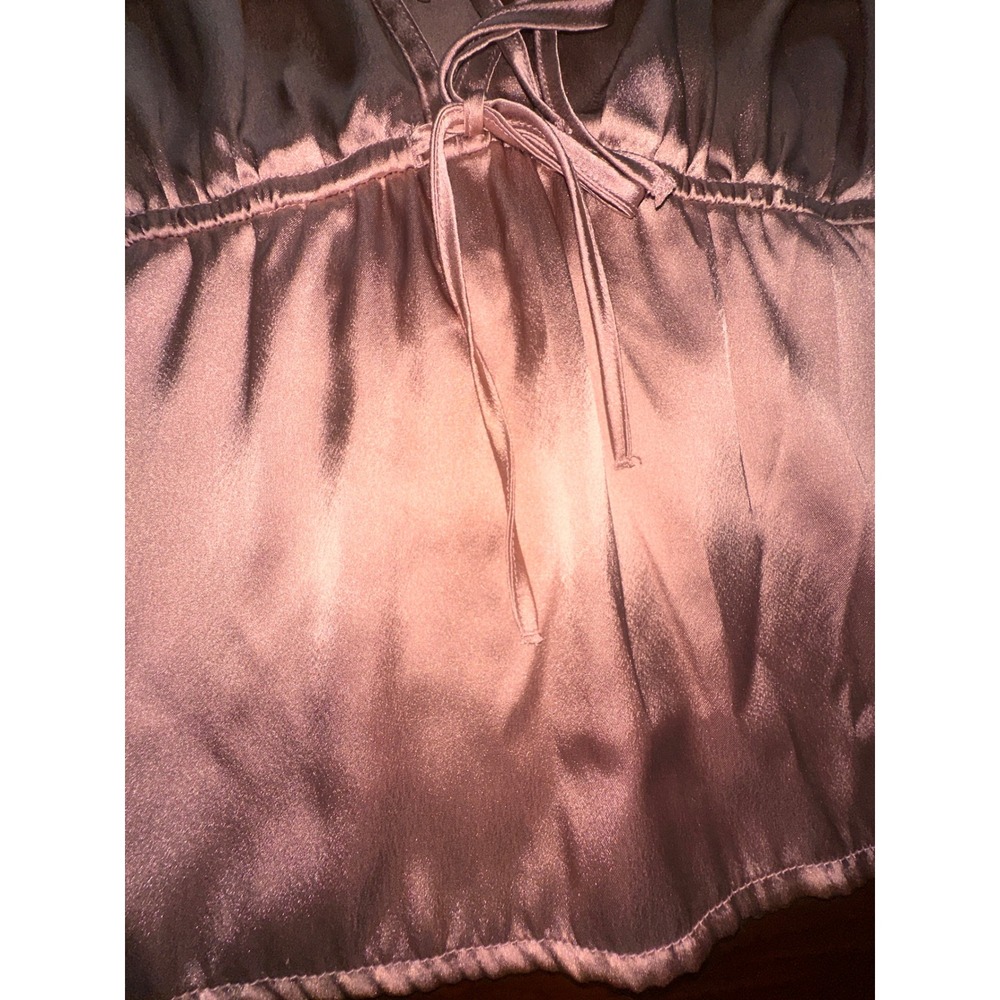 Abercrombie & Fitch Rose Gold Satin Tie Front Peplum Top Long Sleeve XS - Picture 6 of 7